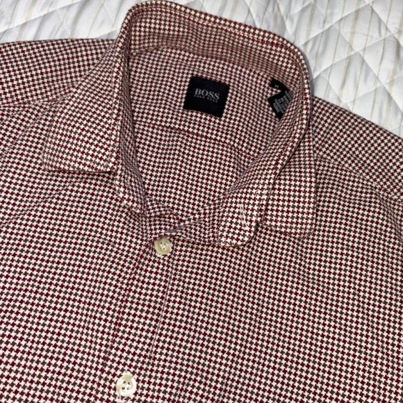 Boss Hugo Boss Red Houndstooth Shirt Men's M‎ Long Sleeve EU Fabric Romania - Picture 1 of 6